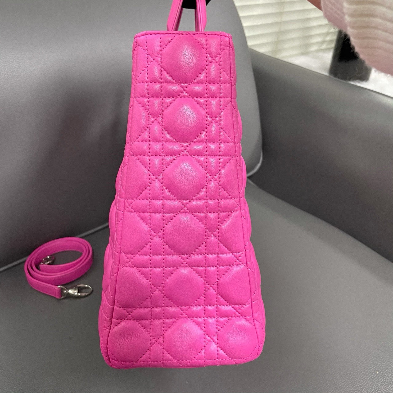 Pre-owned Dior Lady Dior Pink Lambskin 7-grid Cannage pattern