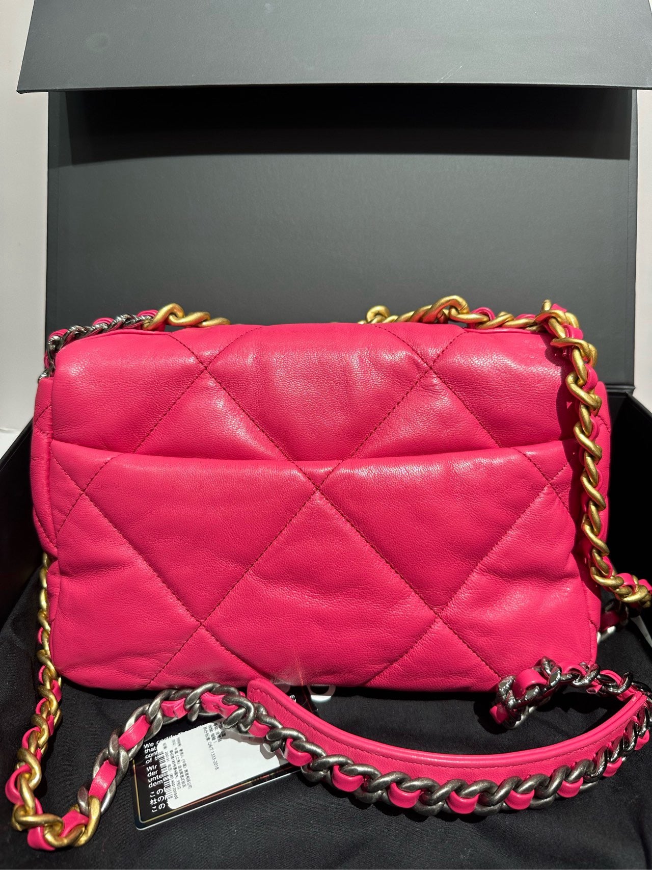 New Gems | Pre-owned Chanel 19 Small Hot Pink Leather Full Set