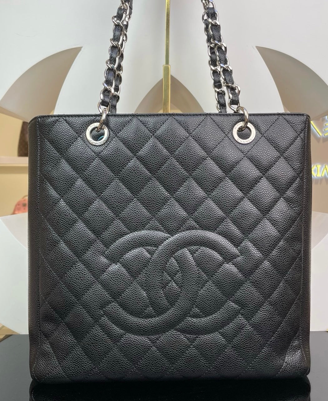 Pre-owned Chanel CC PST Black Caviar Leather w/ silver hardware