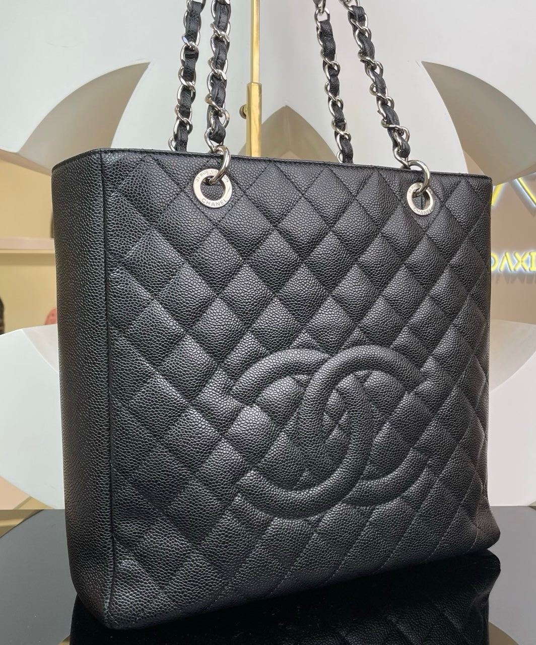 Pre-owned Chanel CC PST Black Caviar Leather w/ silver hardware