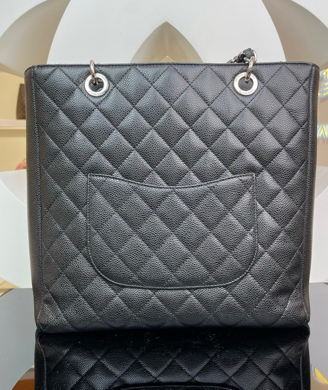 Pre-owned Chanel CC PST Black Caviar Leather w/ silver hardware