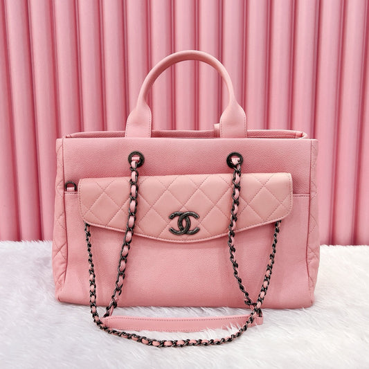 Pre-owned Chanel CC Coco Break Shopping Tote 2in1 Soft Pink Caviar Leather