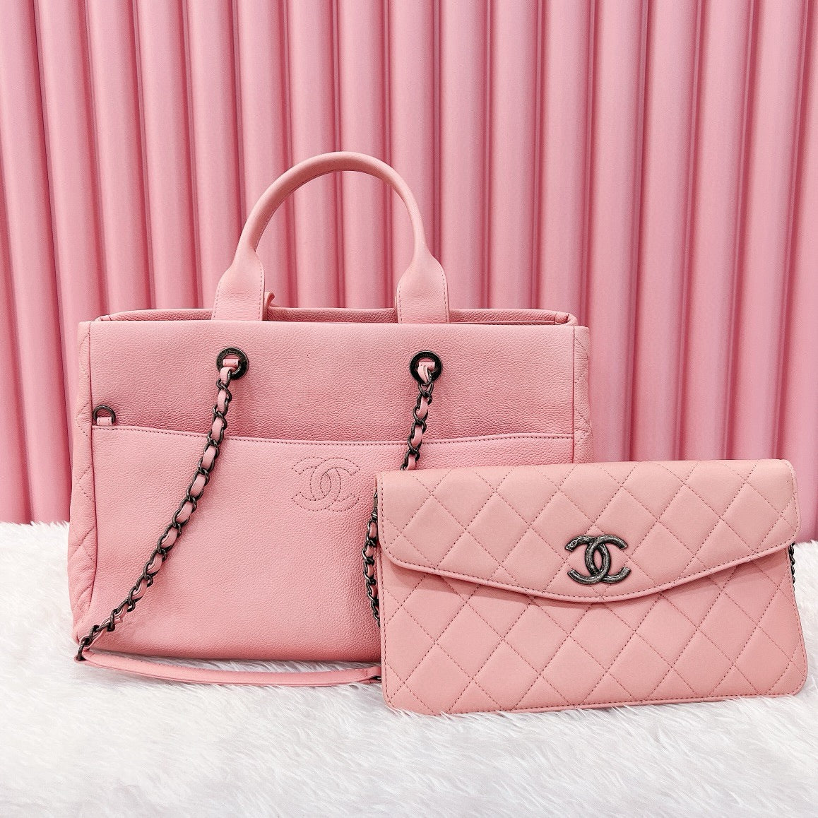 Pre-owned Chanel CC Coco Break Shopping Tote 2in1 Soft Pink Caviar Leather