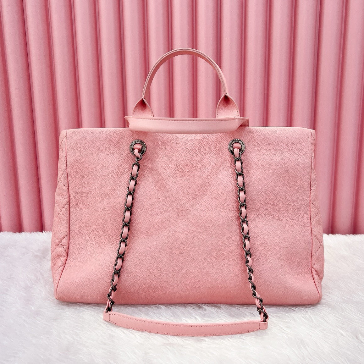 Pre-owned Chanel CC Coco Break Shopping Tote 2in1 Soft Pink Caviar Leather