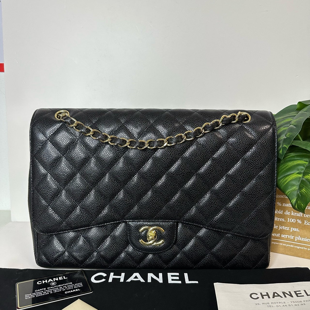 New Gems | Pre-owned Chanel CF Maxi Black Caviar w/ golden hardware w/ black card