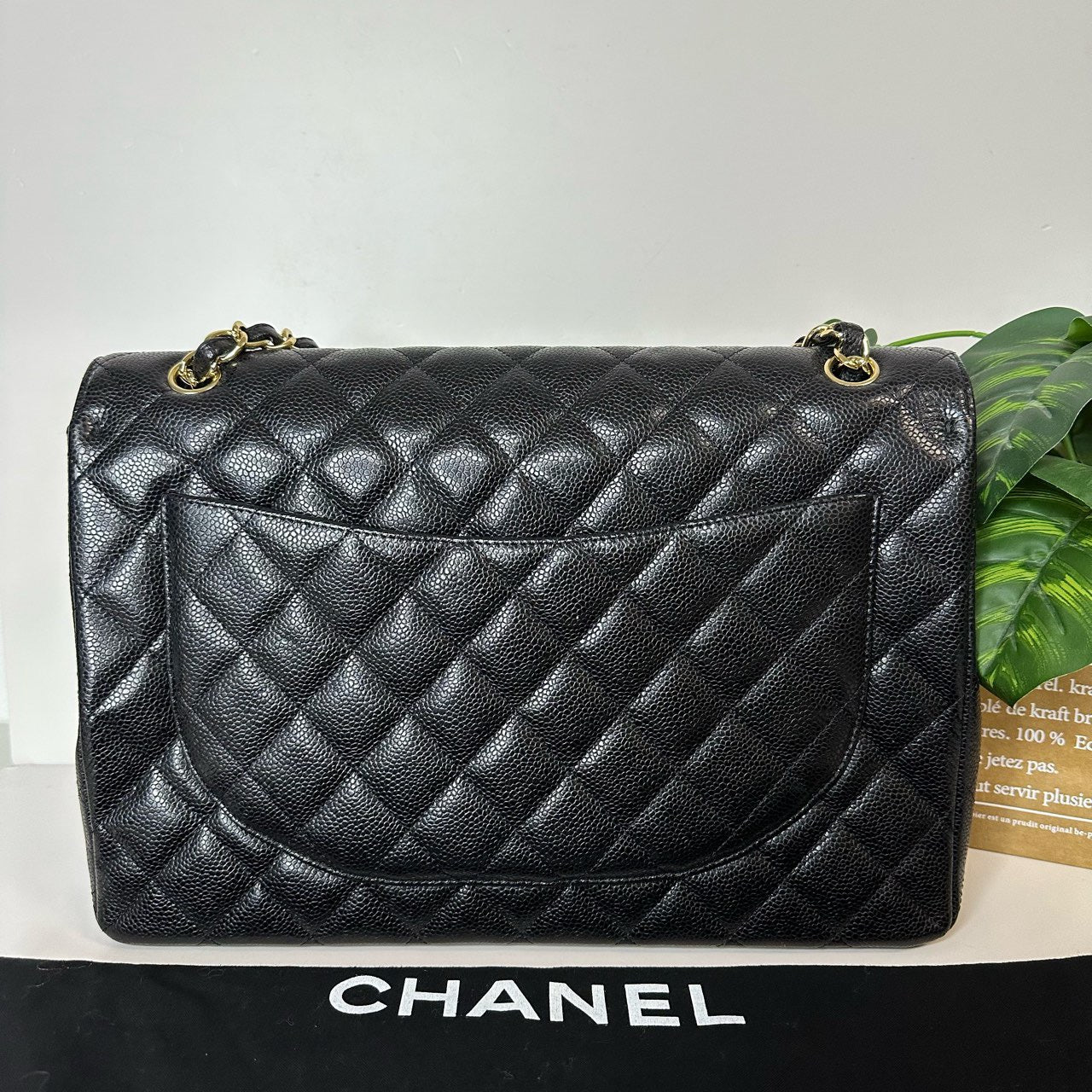 New Gems | Pre-owned Chanel CF Maxi Black Caviar w/ golden hardware w/ black card