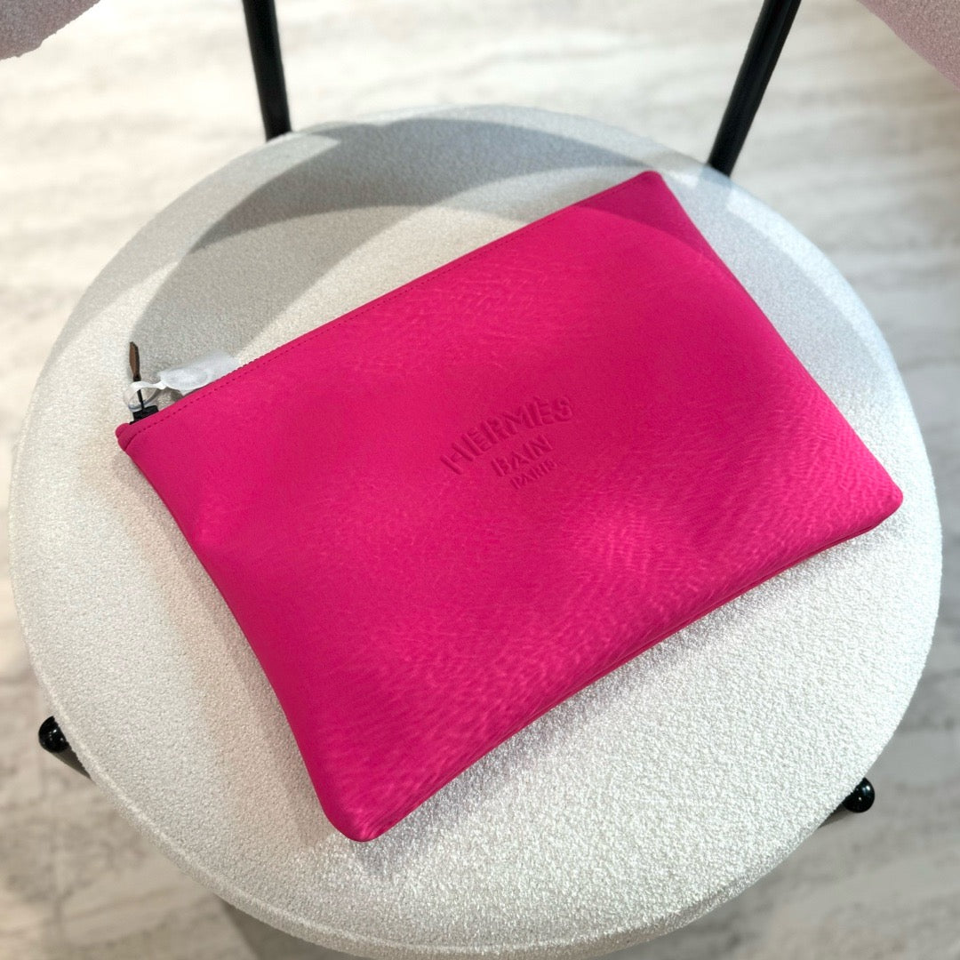 Pre-owned Hermes Neobain Pouch Neon Fuchsia Pink 33cm, New with Tags