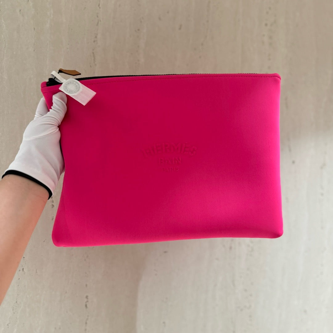 Pre-owned Hermes Neobain Pouch Neon Fuchsia Pink 33cm, New with Tags