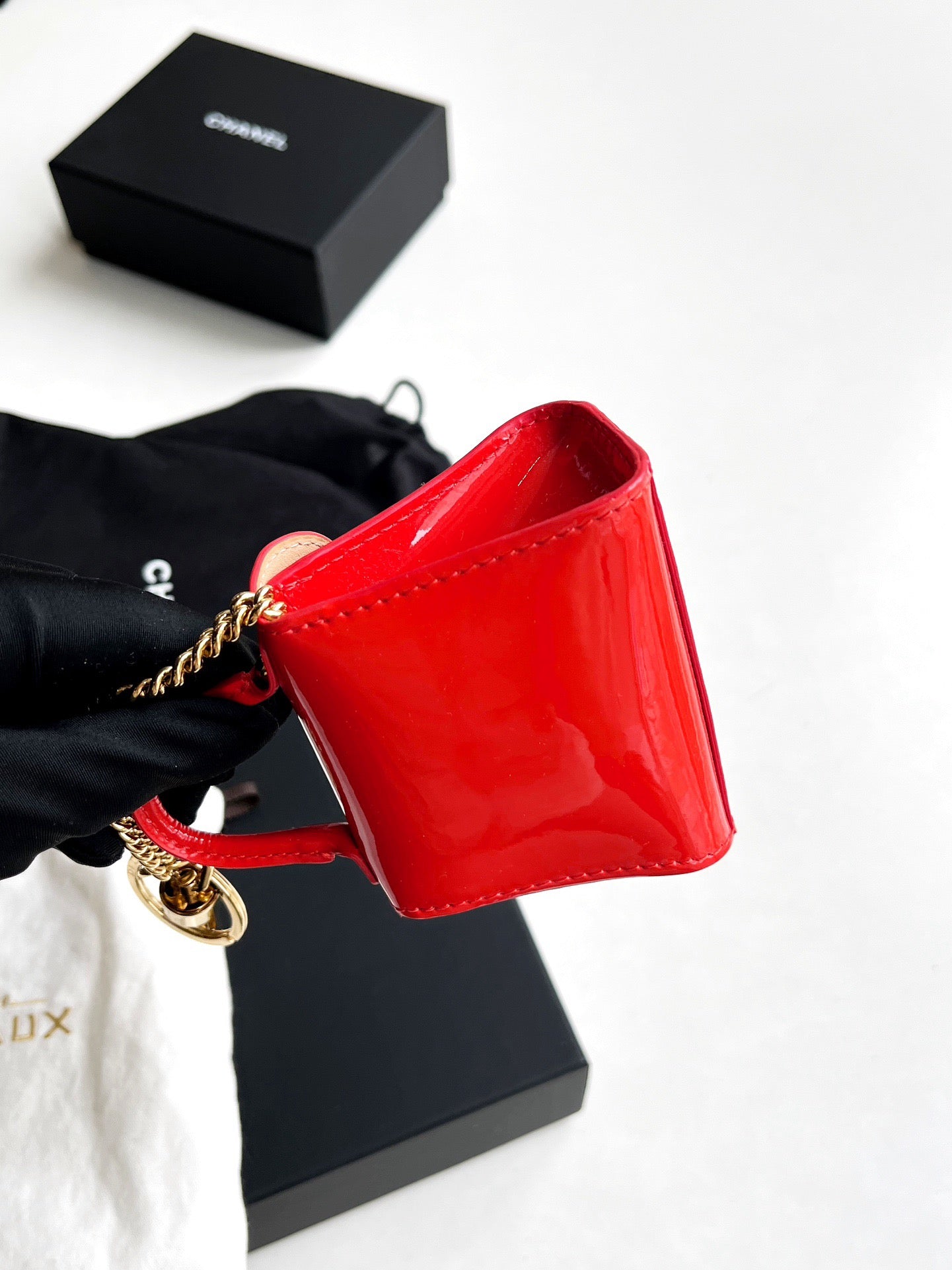 Pre-owned Delvaux Bag Charm Bright Lipstick Red Patent Leather Golden hw, Not Used, w/ dust bag