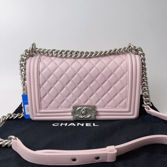 New Gems | Pre-owned Chanel Leboy Medium Soft Pink w/ Brushed Silver Hardware Microchipped