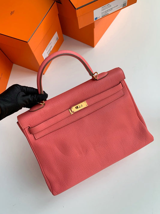 Pre-owned Hermes Kelly 35, Togo 8W Rose Azalee, Golden hardware, 2013, w/ lock&key