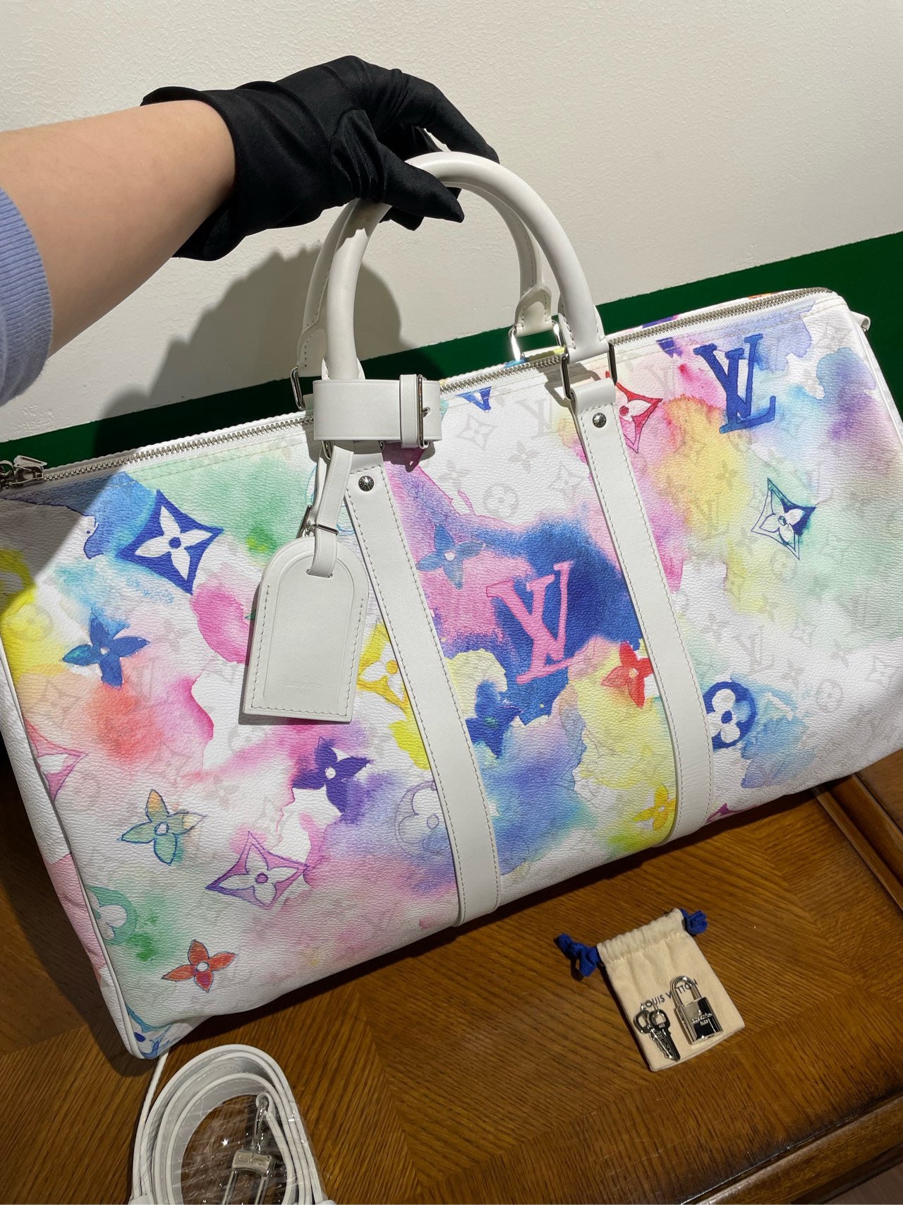 New Gems | Pre-owned Limited Edition LV Louis Vuitton Keepall Bandoulière 50 Monogram Watercolor Microchipped