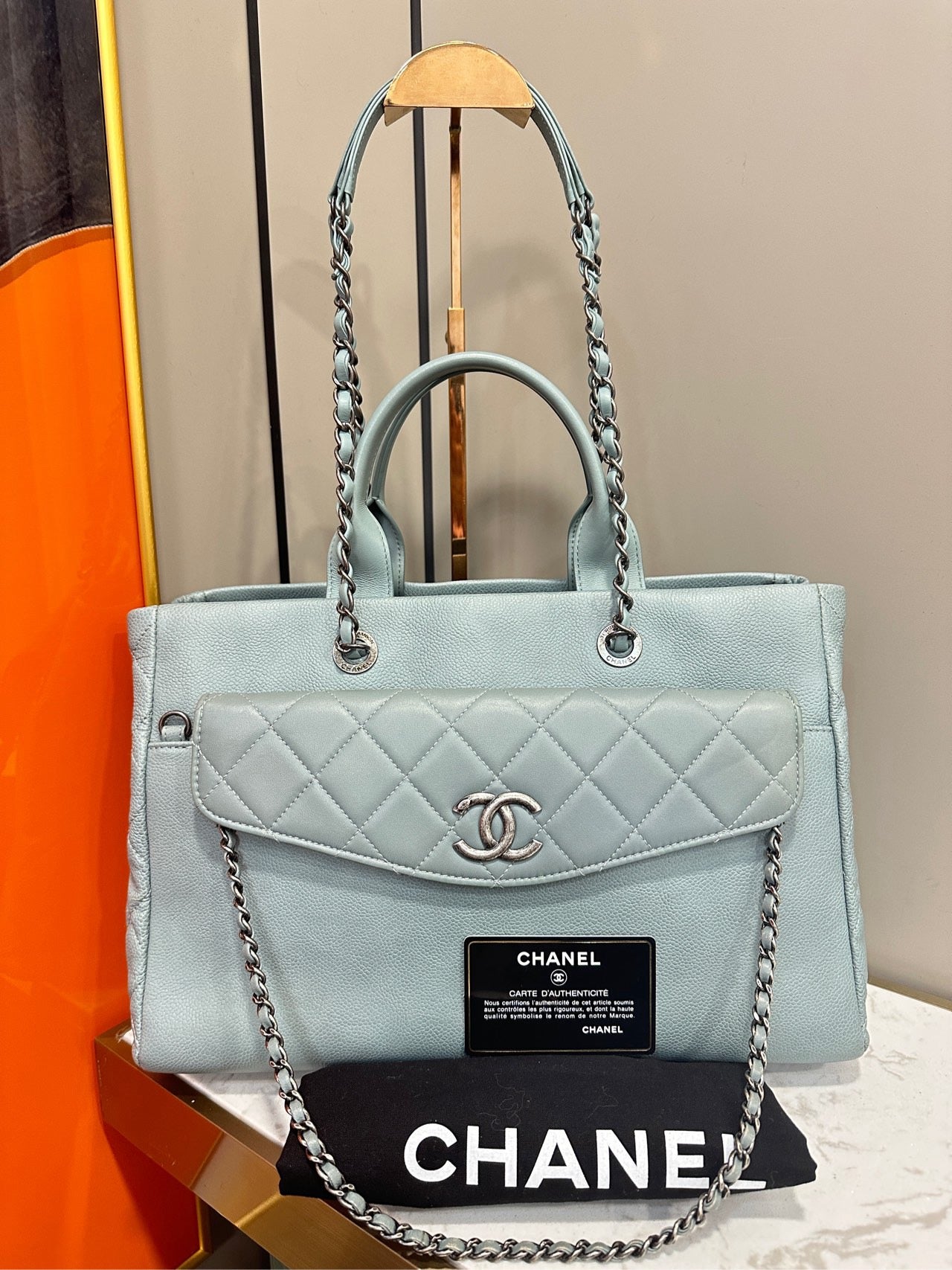 New Gems | Pre-owned Chanel CC Coco Break Shopping Tote 2in1 Mint Caviar Leather