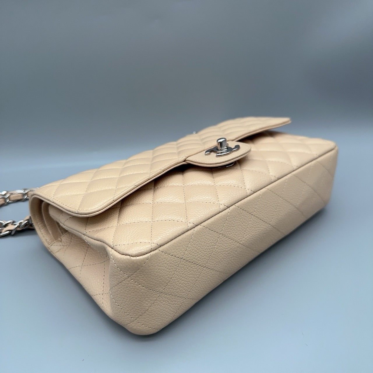 New Gems | Pre-owned Chanel CC Classic Flap Medium Beige Caviar Leather w/ Silver Hardware