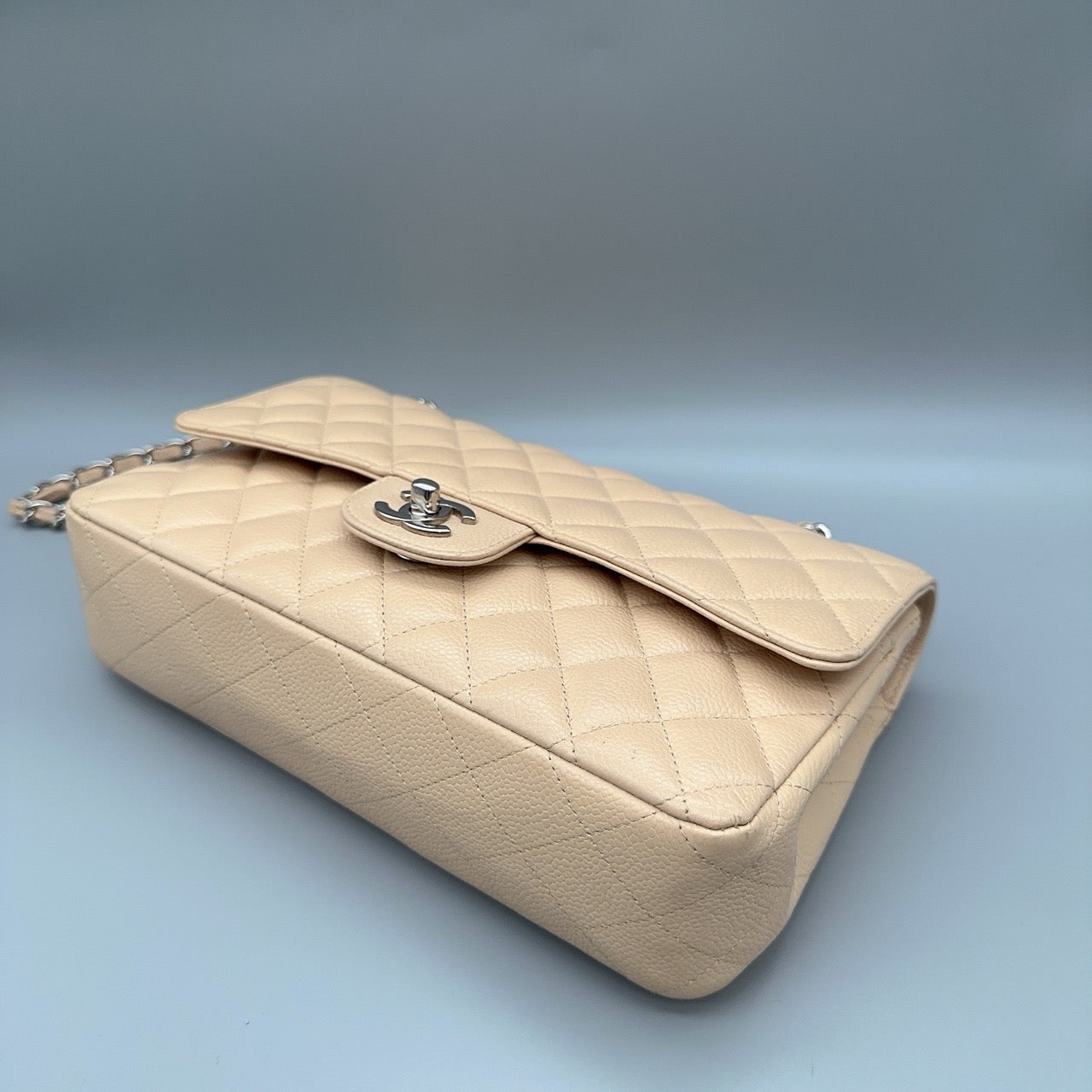 New Gems | Pre-owned Chanel CC Classic Flap Medium Beige Caviar Leather w/ Silver Hardware