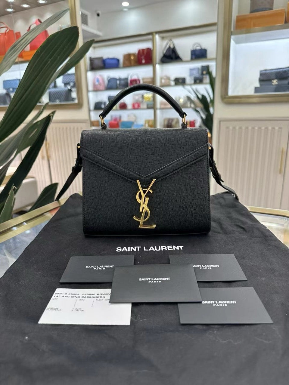 Pre-owned YSL Saint Laurent Cassandra Small Black Caviar Leather Golden hw, 2020, like new