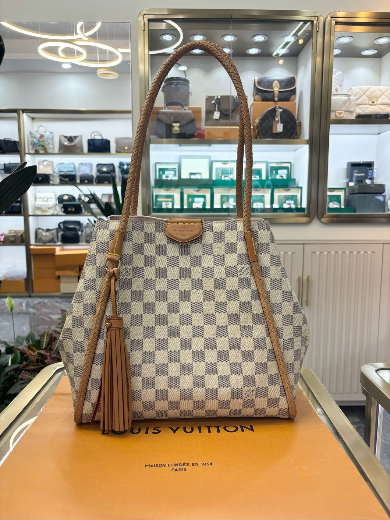 Pre-owned LV Propriano Tote Damier Azure with Pink Interior, 2019