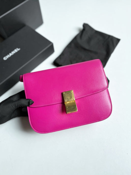 Pre-owned Celine Box Medium Fuchsia Pink Calfskin, w/ dust bag