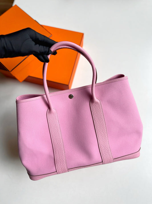 Pre-owned Hermes Garden Party 36 Sakura Pink Canvas, w/ dust bag