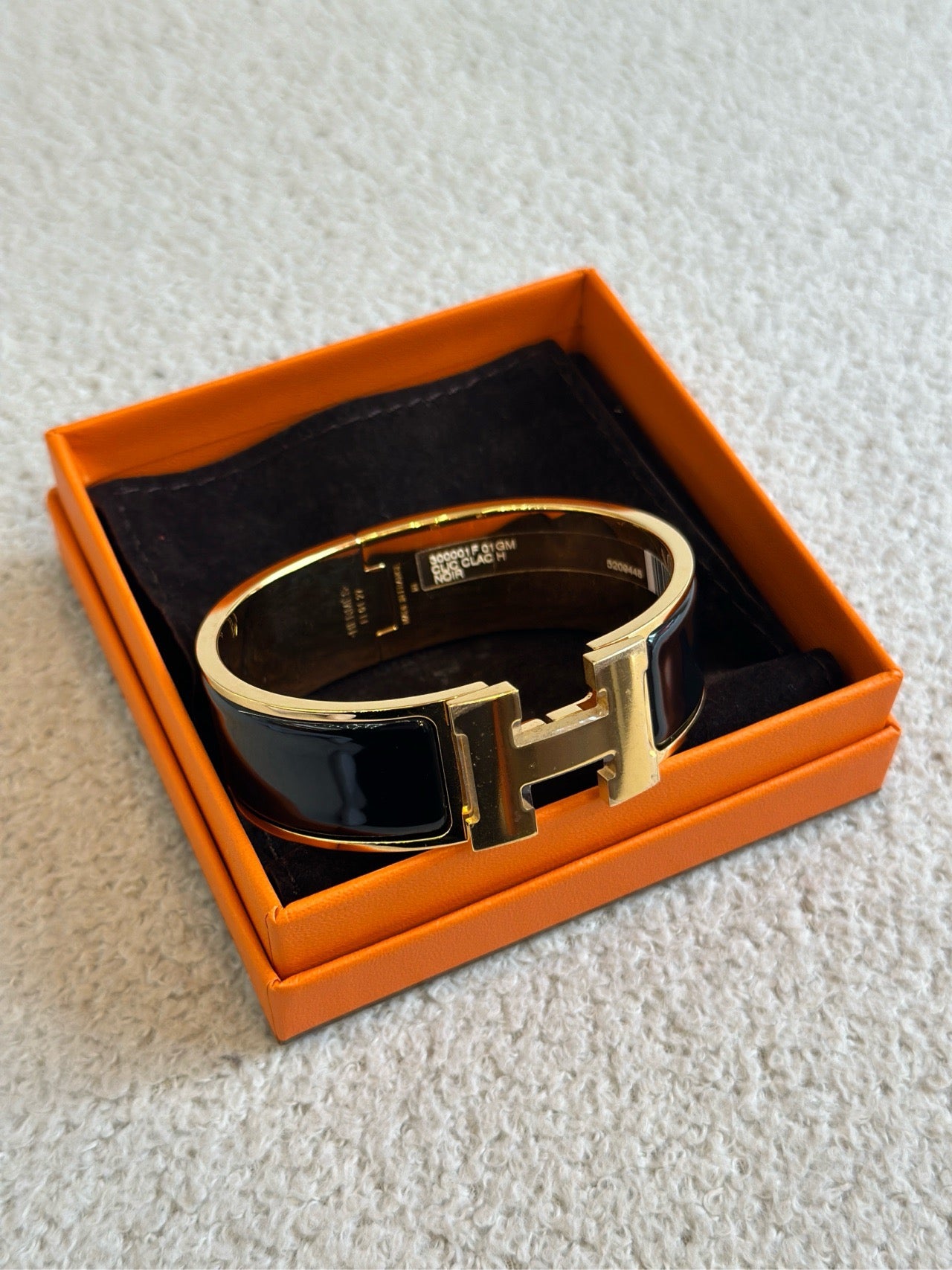 Pre-owned Hermes H Clic Clac Wide Bracelet Black Golden, GM, New with stickers, full set