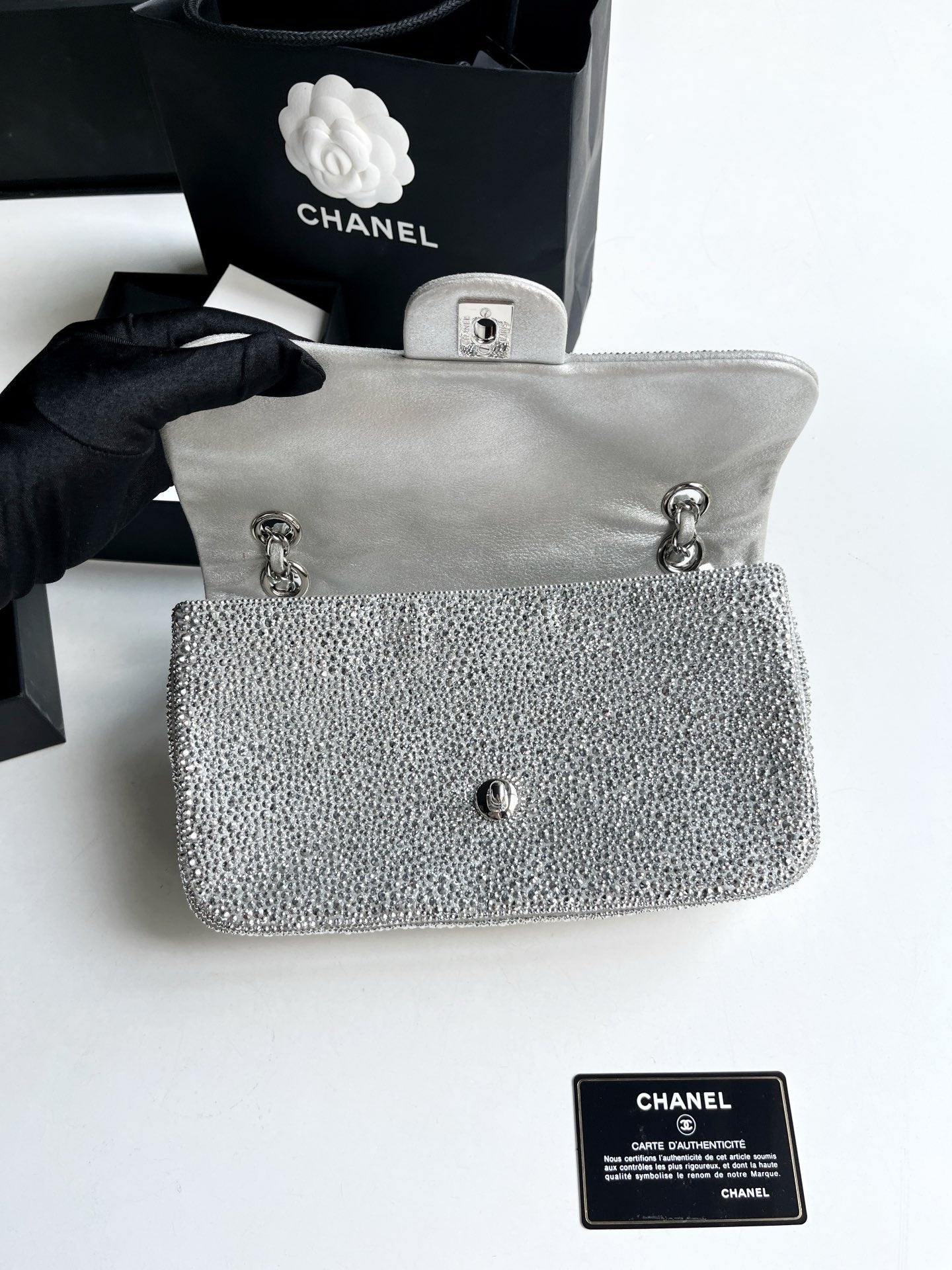 Pre-owned Chanel Classic Flap Medium CF Limited Edition with Crystals, 2011,  w/ full set