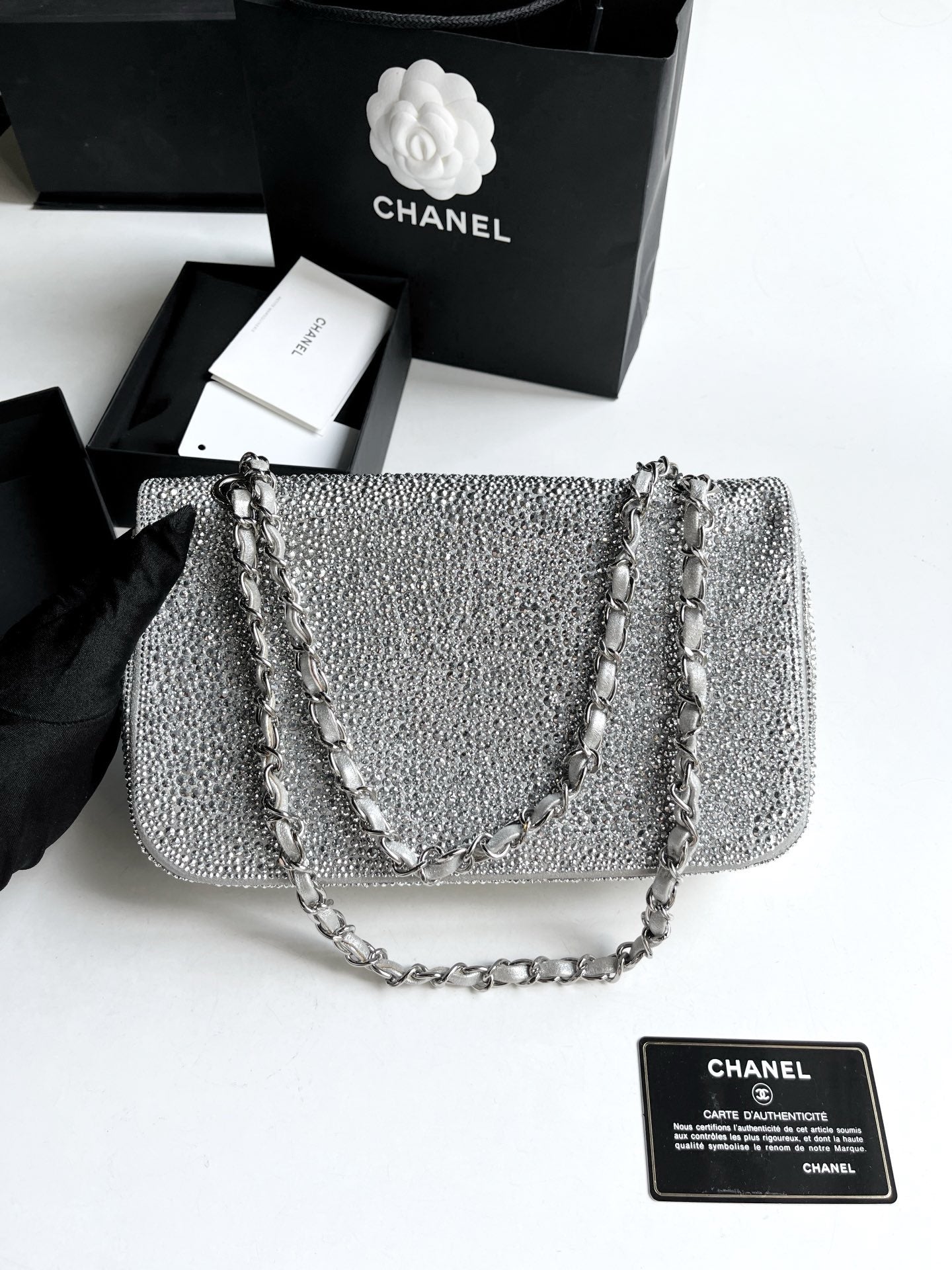 Pre-owned Chanel Classic Flap Medium CF Limited Edition with Crystals, 2011,  w/ full set