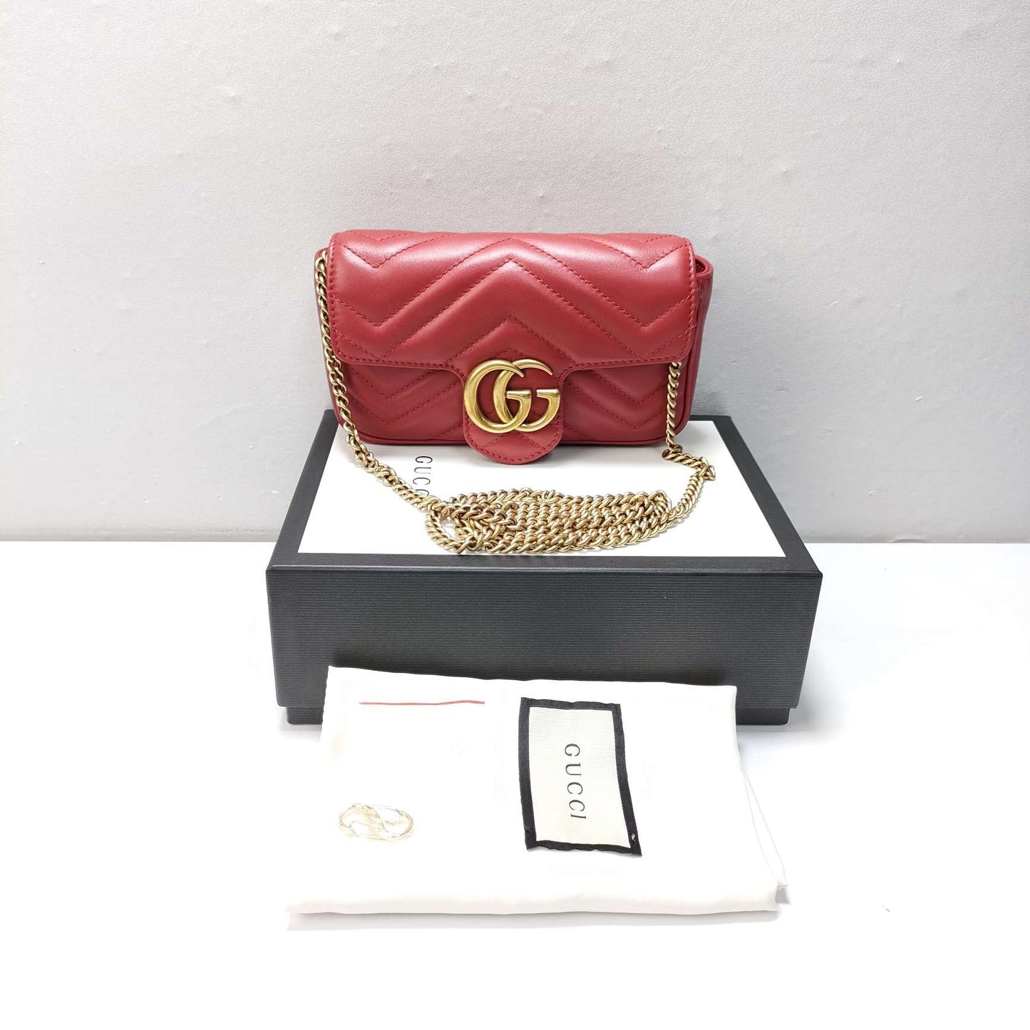 New Gems | Pre-owned Gucci Marmont Flap Mini Red Matelassé Leather w/ box and dust bag