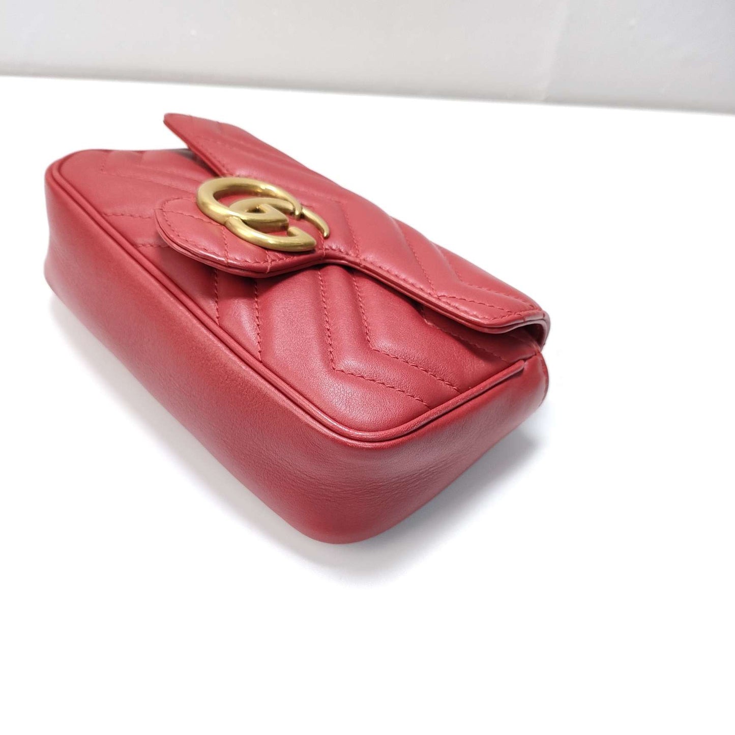 New Gems | Pre-owned Gucci Marmont Flap Mini Red Matelassé Leather w/ box and dust bag