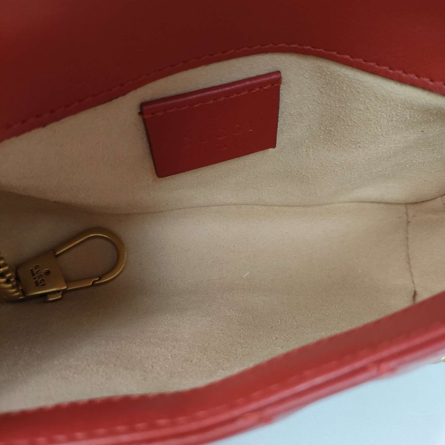 New Gems | Pre-owned Gucci Marmont Flap Mini Red Matelassé Leather w/ box and dust bag