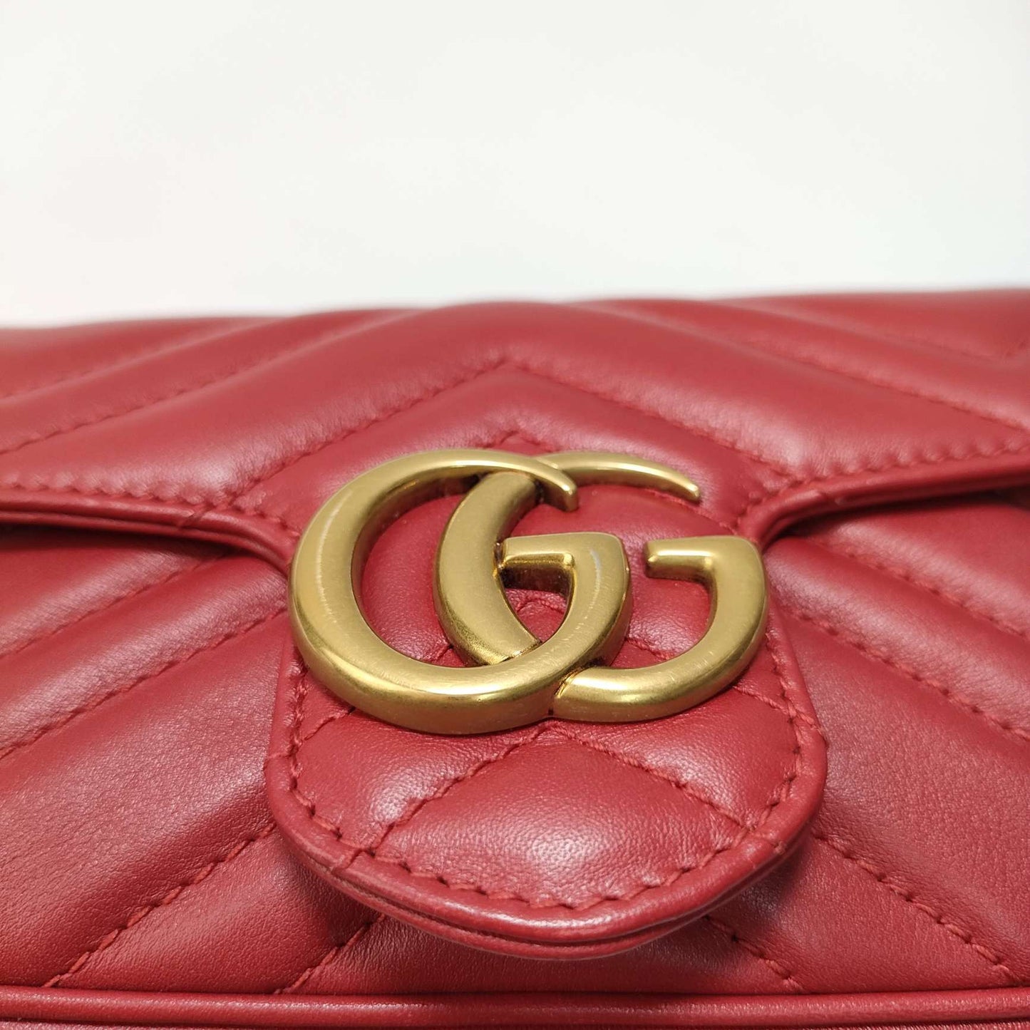 New Gems | Pre-owned Gucci Marmont Flap Mini Red Matelassé Leather w/ box and dust bag