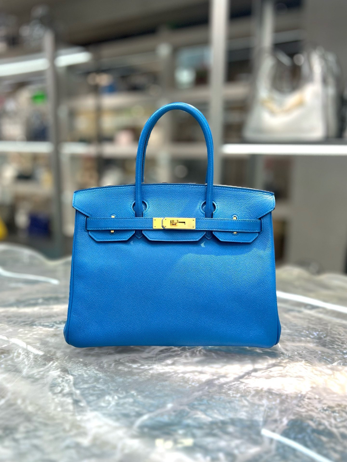 Pre-owned Hermes Birkin 30 Blue Zanzibar Epsom, 2019 (D), w/ lock&key, receipt