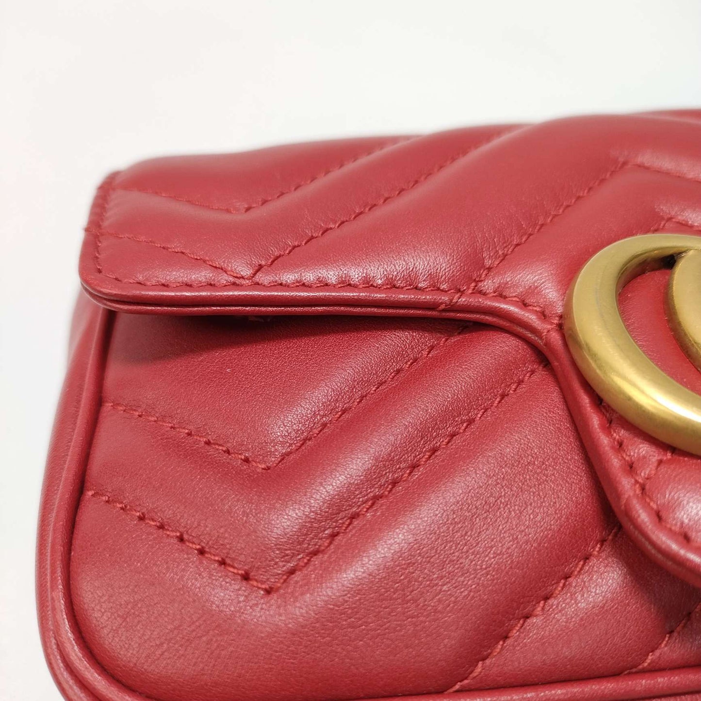 New Gems | Pre-owned Gucci Marmont Flap Mini Red Matelassé Leather w/ box and dust bag