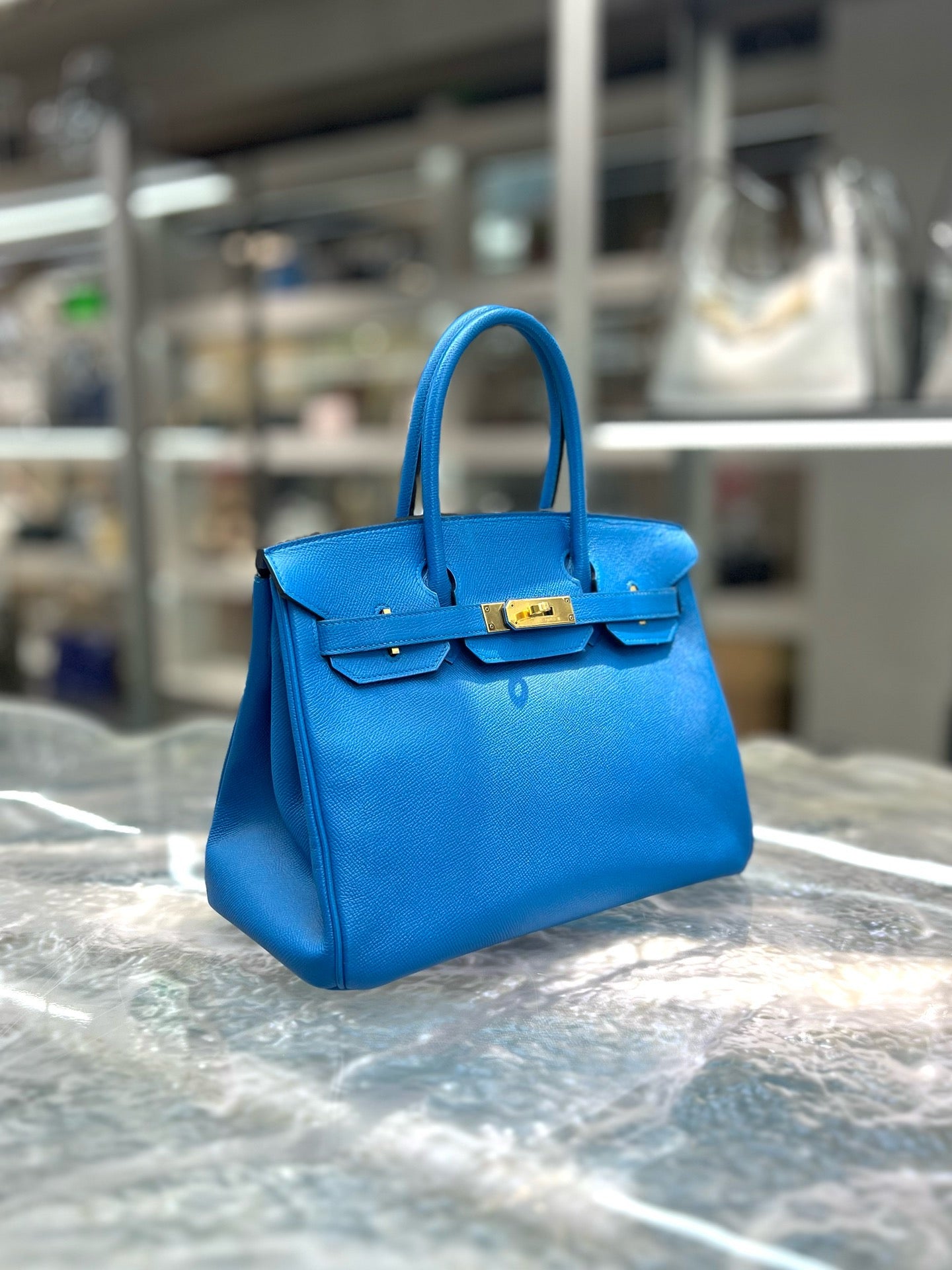 Pre-owned Hermes Birkin 30 Blue Zanzibar Epsom, 2019 (D), w/ lock&key, receipt