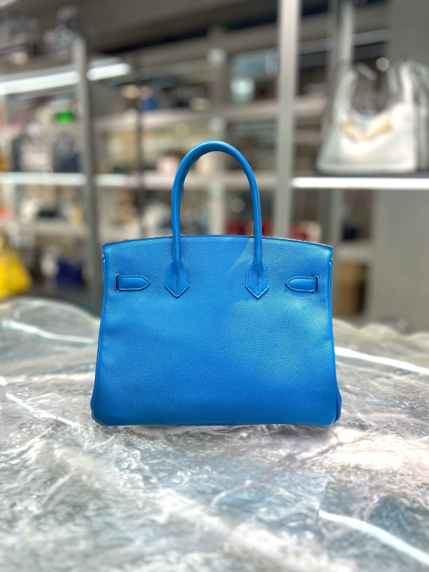 Pre-owned Hermes Birkin 30 Blue Zanzibar Epsom, 2019 (D), w/ lock&key, receipt