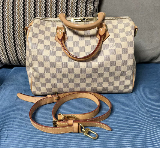 Pre-owned LV Louis Vuitton Speedy 30 Bandoulière Damier Azure