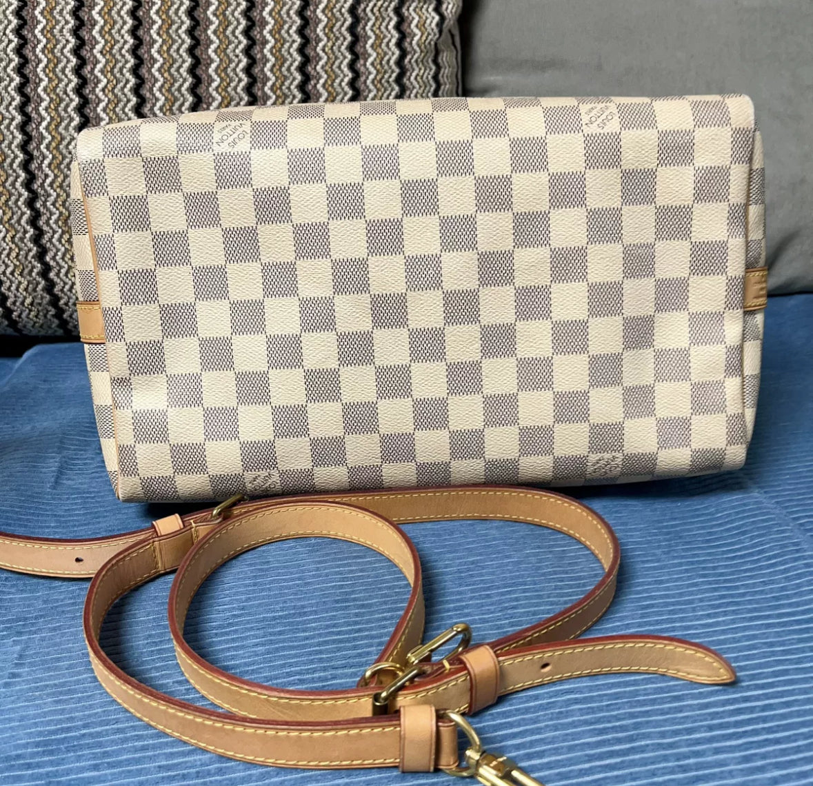 Pre-owned LV Louis Vuitton Speedy 30 Bandoulière Damier Azure