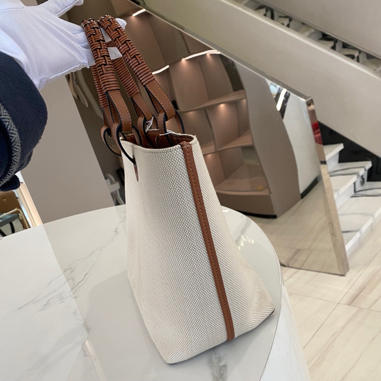 New Gems | Loewe Anagram Canvas Tote with Brown Calfskin trim A+ Condition