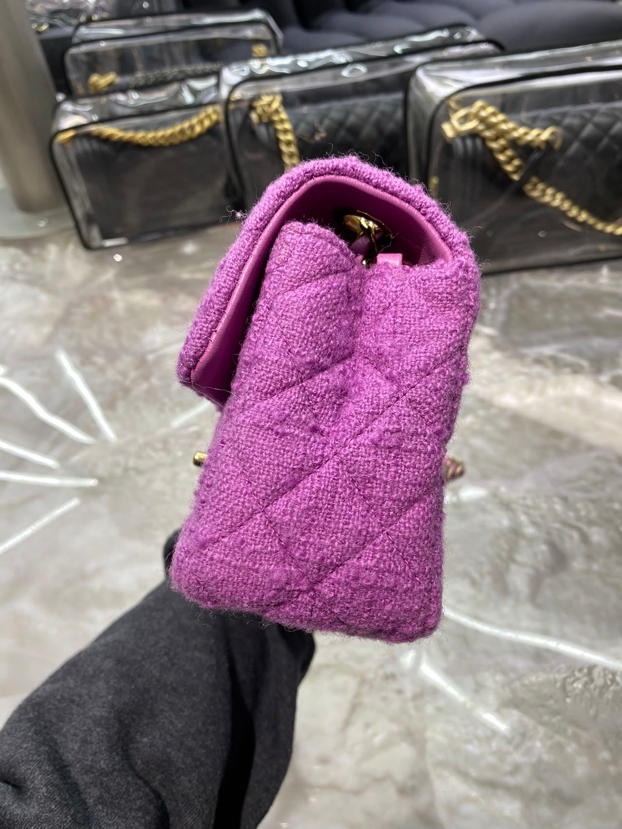 Pre-owned Chanel Mini CF Purple Tweed, microchipped, w/ dust bag