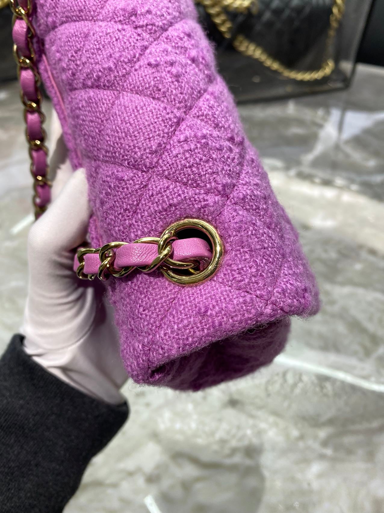 Pre-owned Chanel Mini CF Purple Tweed, microchipped, w/ dust bag