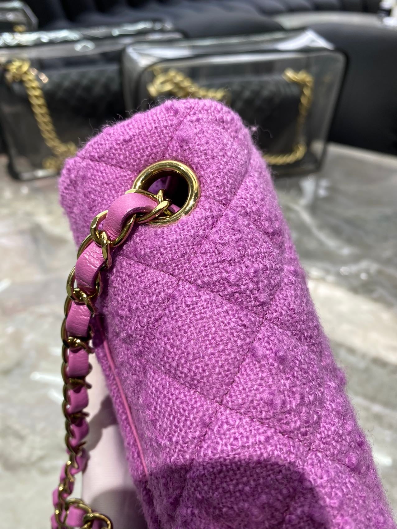 Pre-owned Chanel Mini CF Purple Tweed, microchipped, w/ dust bag