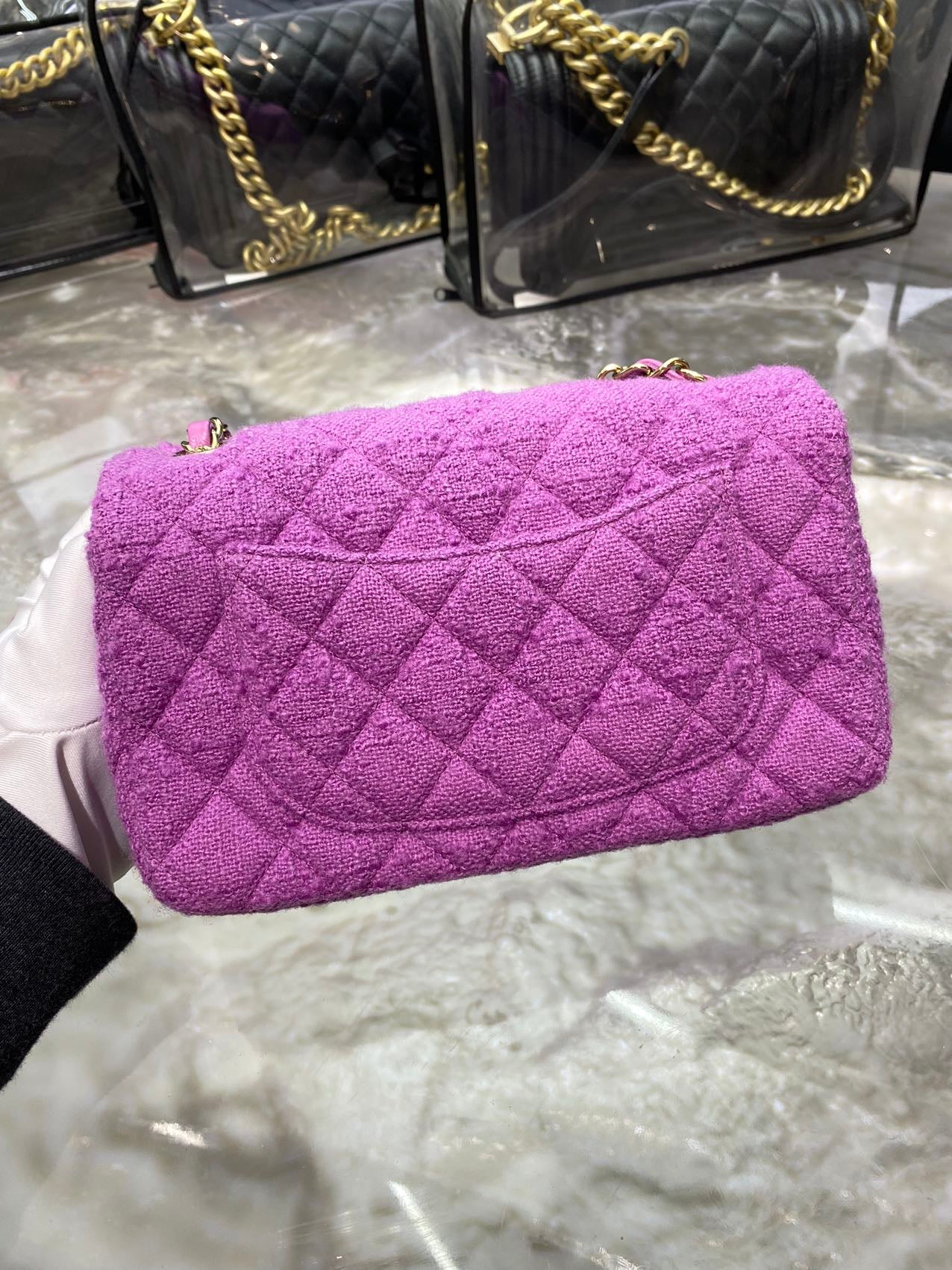 Pre-owned Chanel Mini CF Purple Tweed, microchipped, w/ dust bag