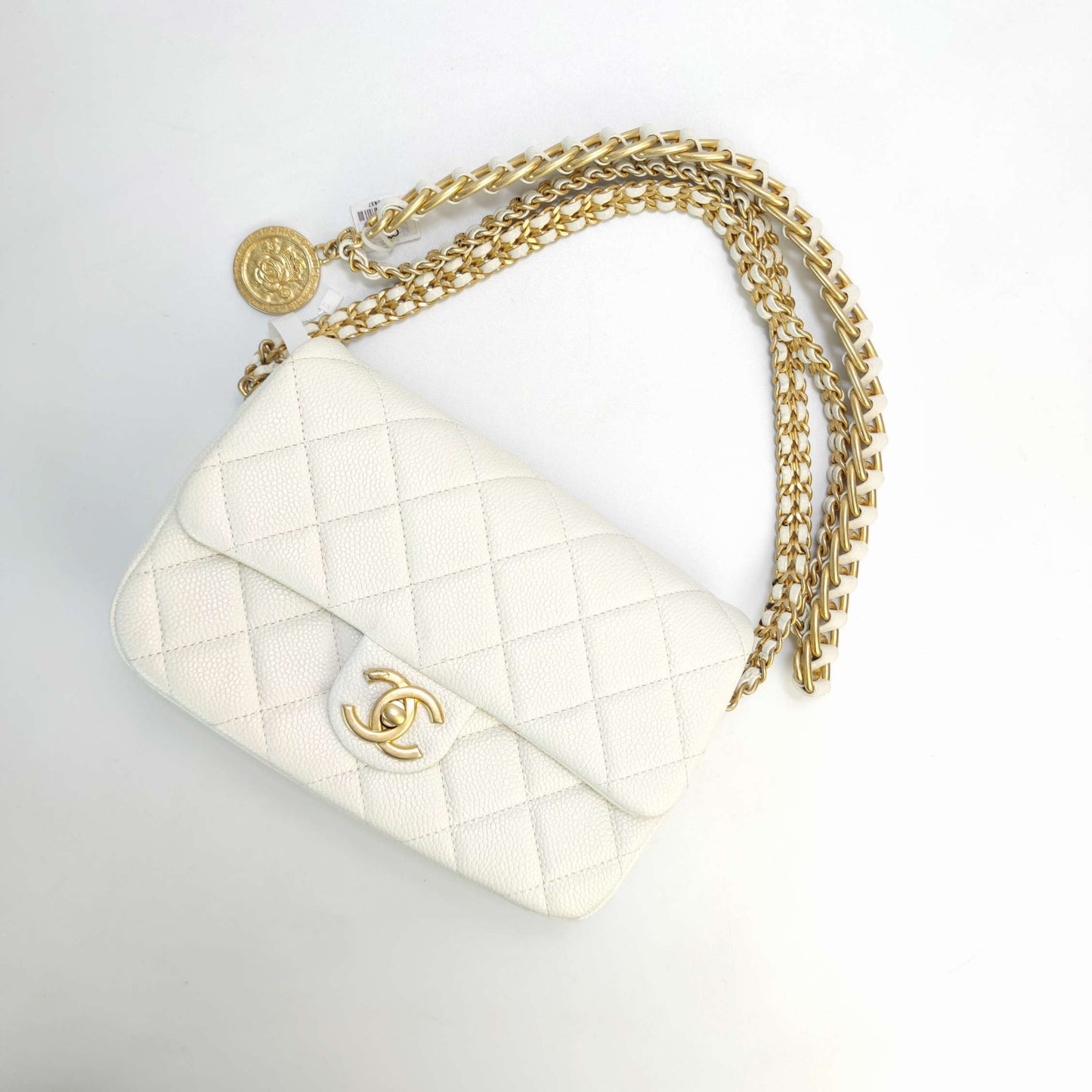 Pre-owned Chanel Soul Flap Mini White Caviar Leather with Microchip