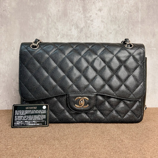 New Gems | Pre-owned Chanel CC Classic Flap Jumbo Black Caviar Leather w/ Silver Hardware