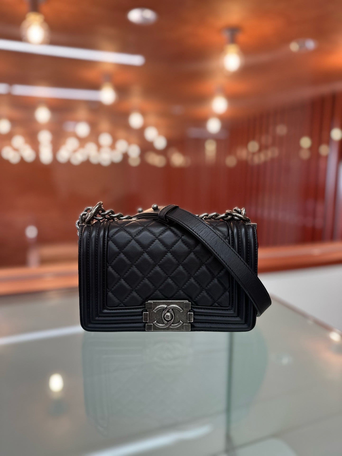 Pre-owned Chanel Le Boy Small Diamond Quilted Black with dust bag, mid-2019