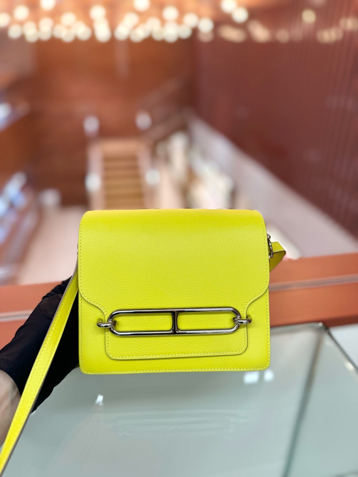 Pre-owned Hermes Mini Roulis Lemon Yellow Y stamp, 2020, with dust bag