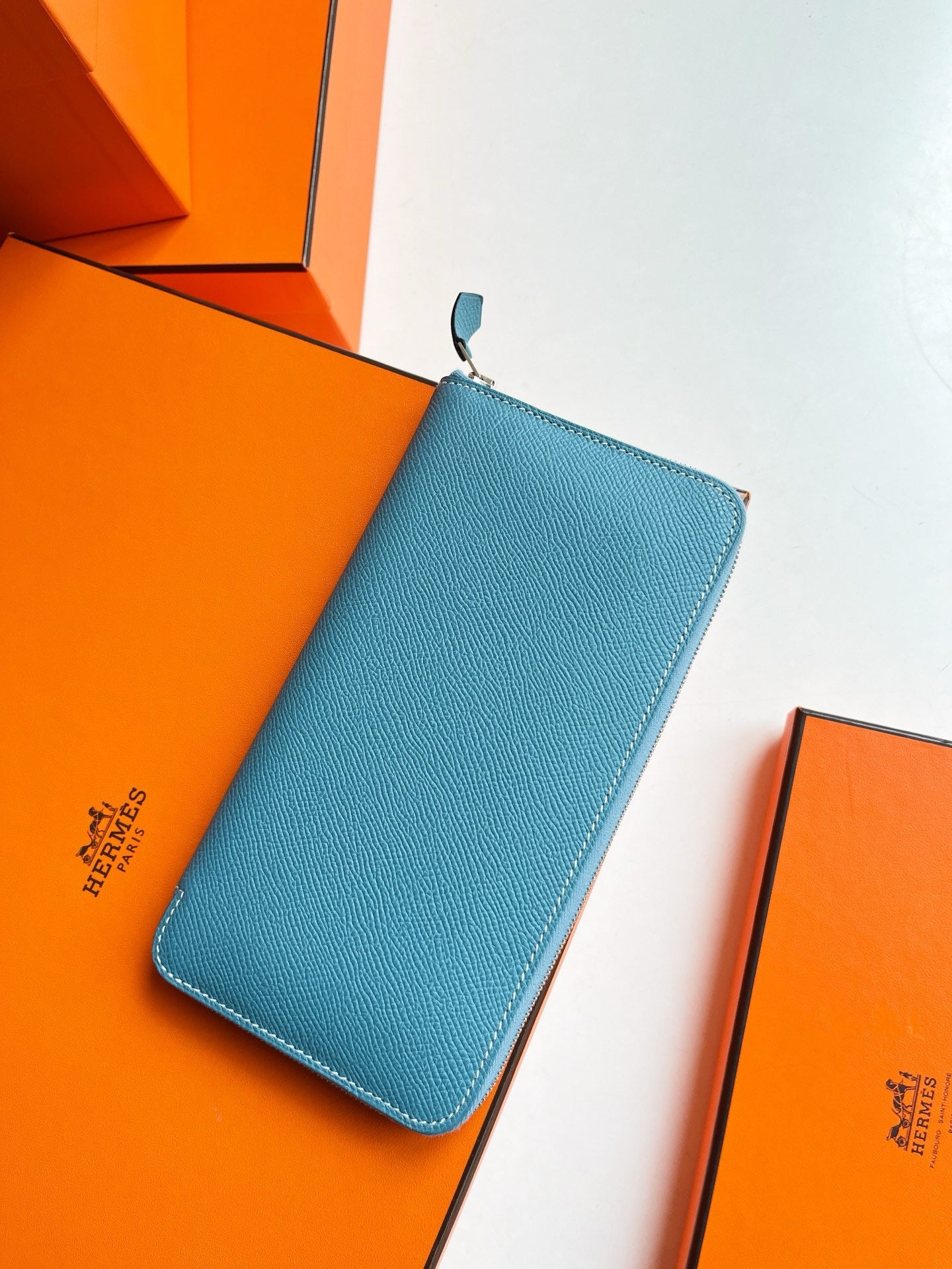 Pre-owned Hermes Long Wallet Blue with box, P stamp 2012