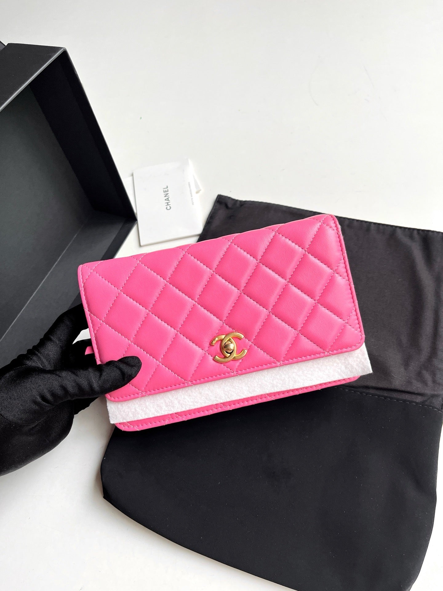 Pre-owned Chanel WOC Barbie Pink Lambskin Pearl Crash with box and dust bag, 2020