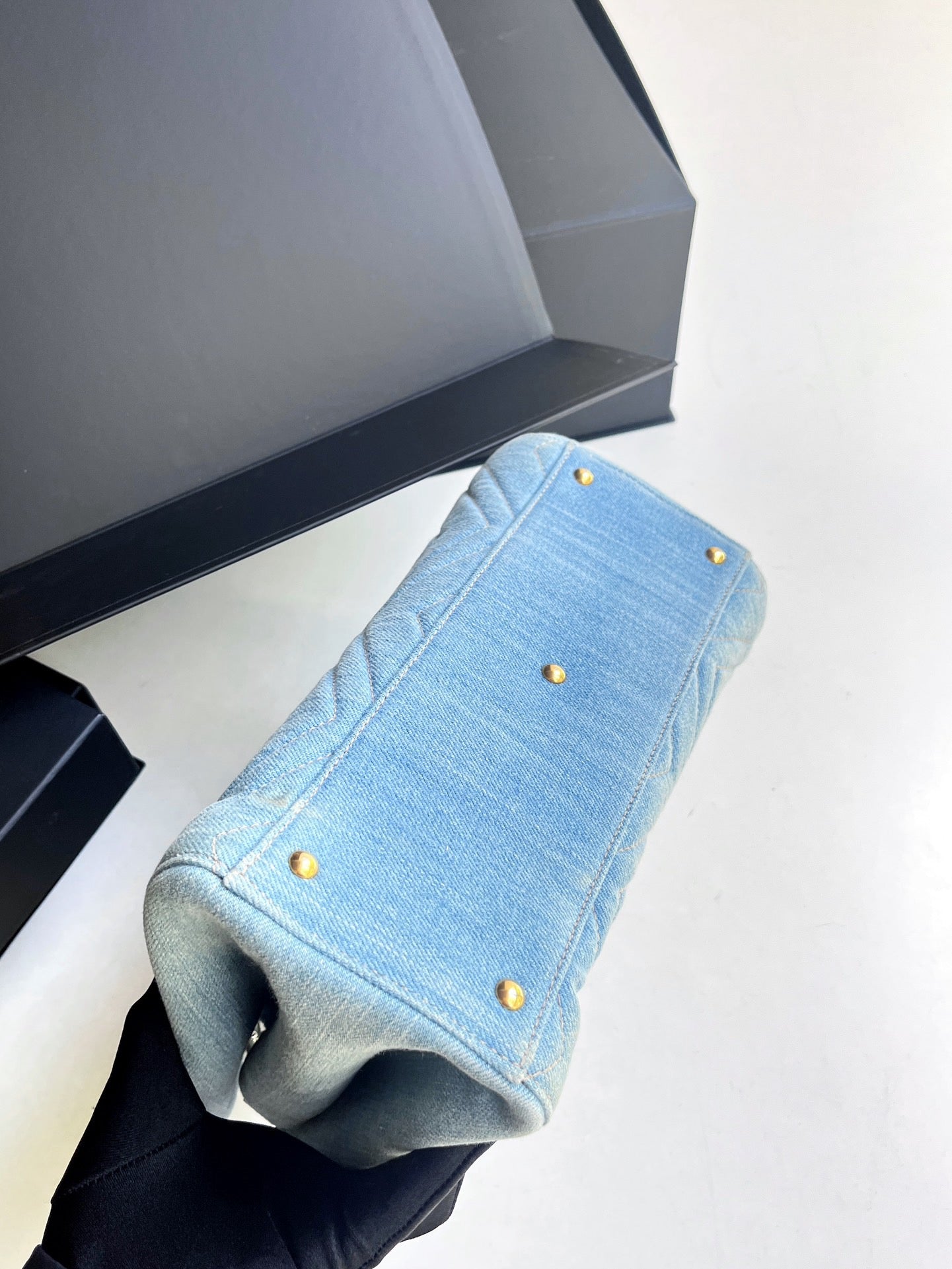 Pre-owned Gucci Marmont Top Handle Denim with Flowers