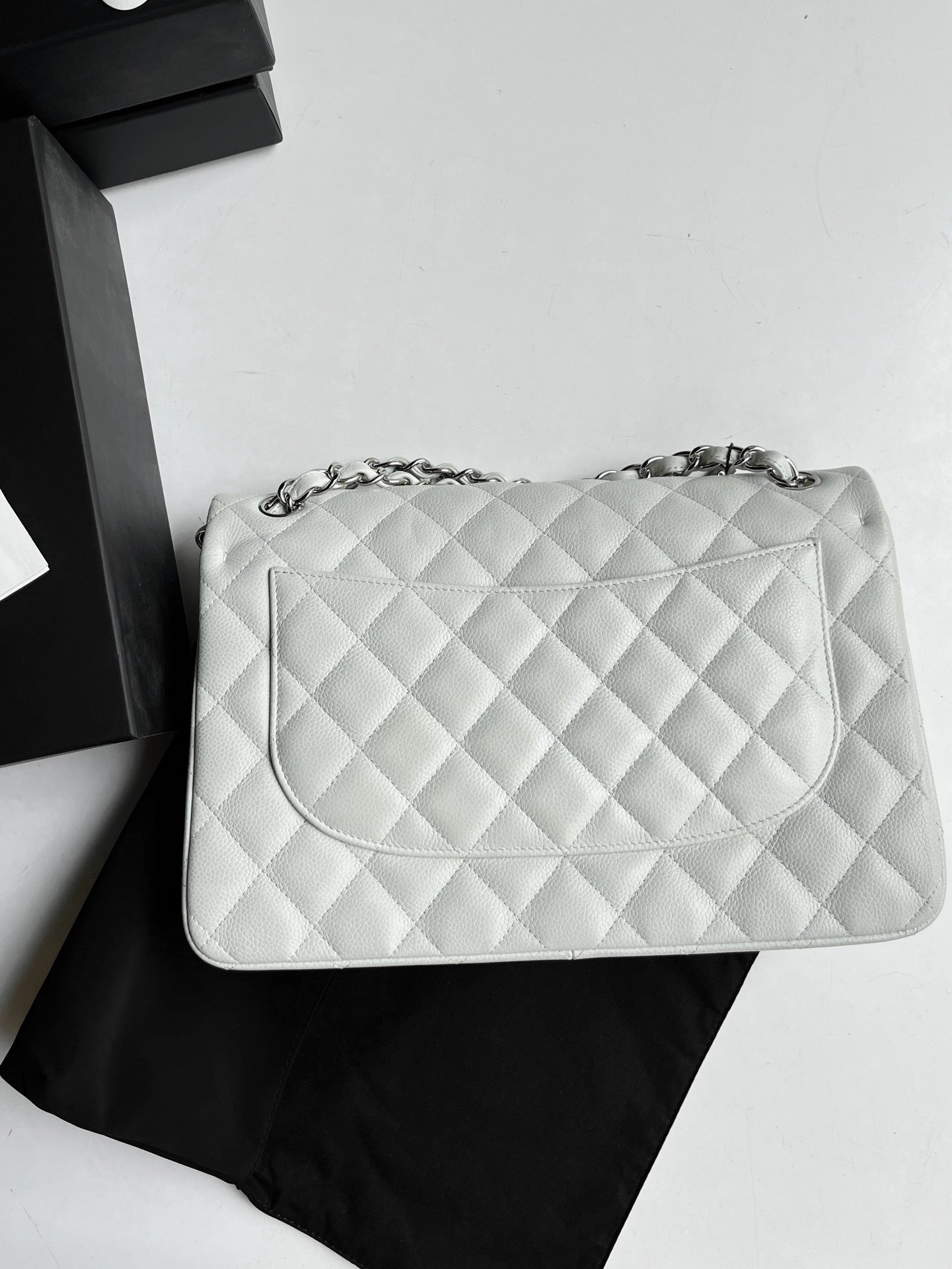 Pre-owned Chanel Classic Flap Jumbo White Caviar Leather with Silver Hardware, w/ Card 2011