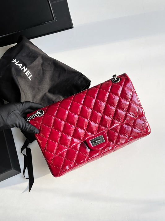 Pre-owned Chanel 2.55 Medium Waxy Leather Red w/ card, 2011